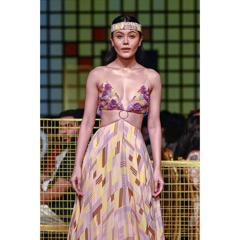 Nirmooha Geometric Printed and Hand-Embroidered Maxi with Centre Ring detailing