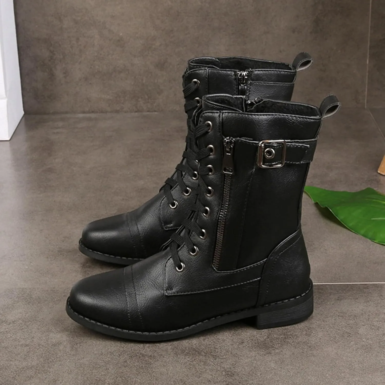 Platform Boots for Women Ankle Slip On Booties for Women Heeled Black Boots Non Slip Work Shoes Women Comfy Soft Cover Heel Lace-up Round Toe Comfortable Low Heel
