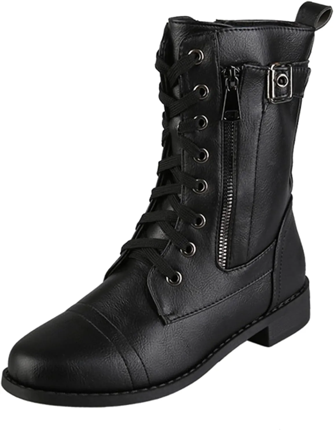 Platform Boots for Women Ankle Slip On Booties for Women Heeled Black Boots Non Slip Work Shoes Women Comfy Soft Cover Heel Lace-up Round Toe Comfortable Low Heel