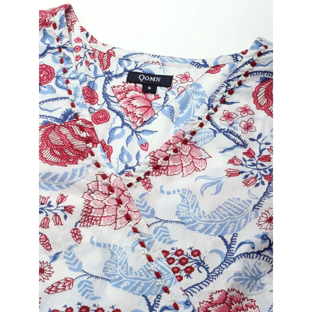 QOMN White and Red Printed Top