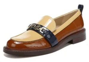 Sam Edelman Christy Warm Copper Rounded Toe Block Heel Slip On Leather Loafers