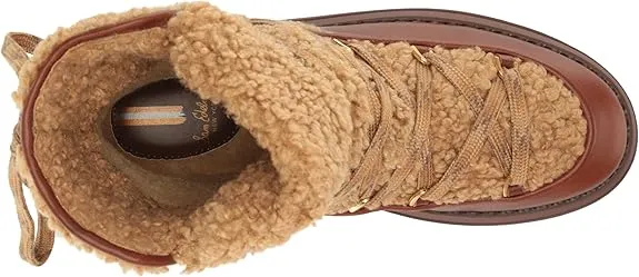 Sam Edelman Orelia Ginger Bread/Acorn Brown Lace Up Fuzzy Round Toe Ankle Boots