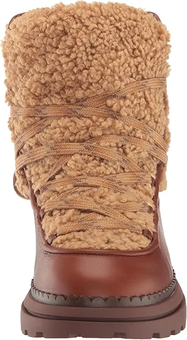 Sam Edelman Orelia Ginger Bread/Acorn Brown Lace Up Fuzzy Round Toe Ankle Boots