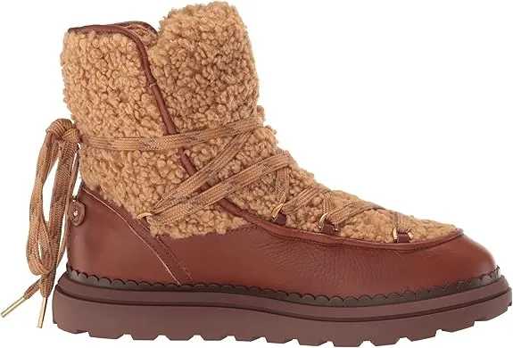 Sam Edelman Orelia Ginger Bread/Acorn Brown Lace Up Fuzzy Round Toe Ankle Boots