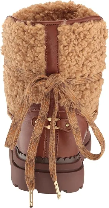 Sam Edelman Orelia Ginger Bread/Acorn Brown Lace Up Fuzzy Round Toe Ankle Boots