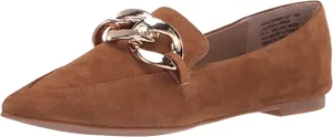 Steve Madden Famed Flourish Cognac Suede Flat Slip On Pointed Toe Detailed Loafers