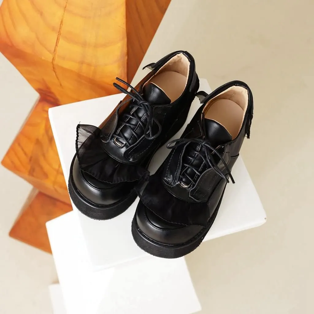 Women's Lolita Lace Up Chunky Platform Pump Shoes Round Toe Wedge High Heels Uniform Dress Pumps