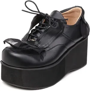 Women's Lolita Lace Up Chunky Platform Pump Shoes Round Toe Wedge High Heels Uniform Dress Pumps