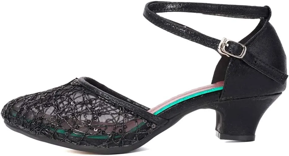 YKXLM Women's Closed Toe Latin Dance Shoes Net Surface Professional BallroomPerformance Dance Pump Heels,DYWMZK